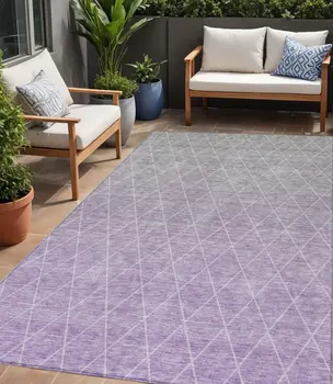 5' X 8' Lavender And Gray Geometric Washable Indoor Outdoor Area Rug