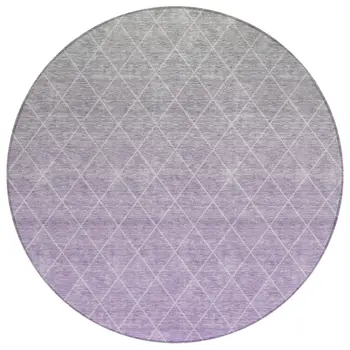 8' Lavender And Gray Round Geometric Washable Indoor Outdoor Area Rug