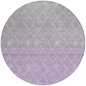 8' Lavender And Gray Round Geometric Washable Indoor Outdoor Area Rug