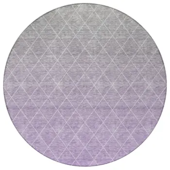 8' Lavender And Gray Round Geometric Washable Indoor Outdoor Area Rug