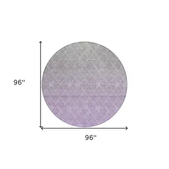 8' Lavender And Gray Round Geometric Washable Indoor Outdoor Area Rug