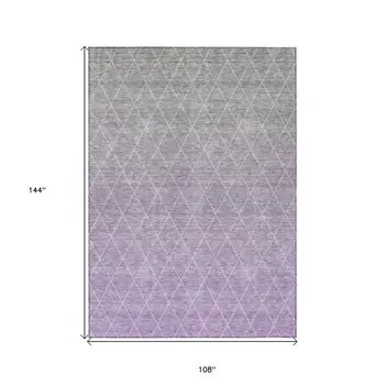 9' X 12' Lavender And Gray Geometric Washable Indoor Outdoor Area Rug