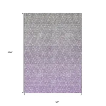 10' X 14' Lavender And Gray Geometric Washable Indoor Outdoor Area Rug