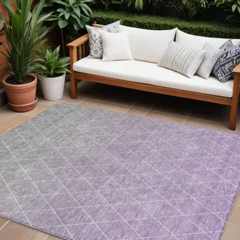 10' X 14' Lavender And Gray Geometric Washable Indoor Outdoor Area Rug