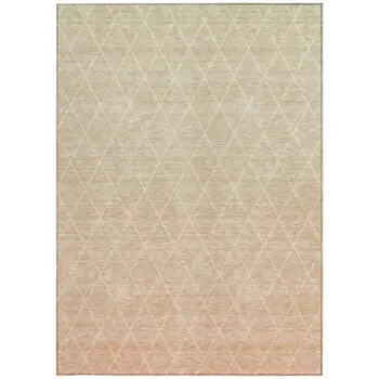 3' X 5' Salmon And Beige Geometric Washable Indoor Outdoor Area Rug