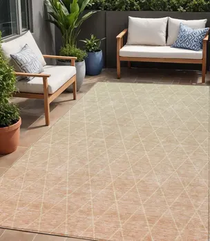 5' X 8' Salmon And Beige Geometric Washable Indoor Outdoor Area Rug
