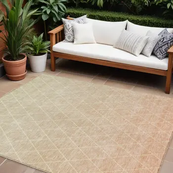 8' X 10' Salmon And Beige Geometric Washable Indoor Outdoor Area Rug