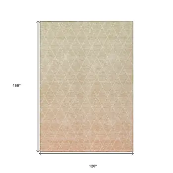 10' X 14' Salmon And Beige Geometric Washable Indoor Outdoor Area Rug