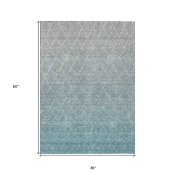 3' X 5' Teal Blue And Gray Geometric Washable Indoor Outdoor Area Rug