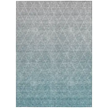 5' X 8' Teal Blue And Gray Geometric Washable Indoor Outdoor Area Rug