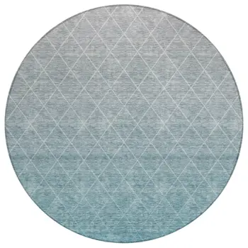 8' Teal Blue And Gray Round Geometric Washable Indoor Outdoor Area Rug