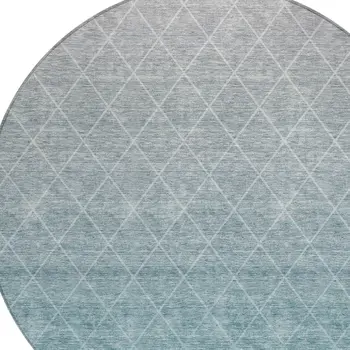 8' Teal Blue And Gray Round Geometric Washable Indoor Outdoor Area Rug