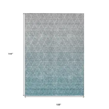 9' X 12' Teal Blue And Gray Geometric Washable Indoor Outdoor Area Rug