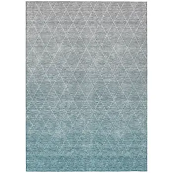 10' X 14' Teal Blue And Gray Geometric Washable Indoor Outdoor Area Rug