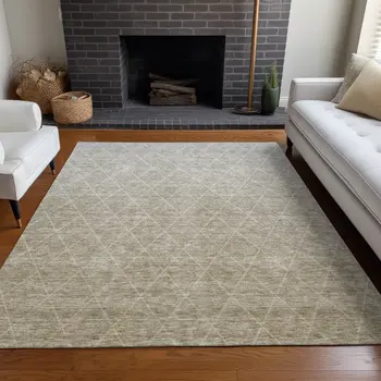 3' X 5' Taupe And Gray Geometric Washable Indoor Outdoor Area Rug