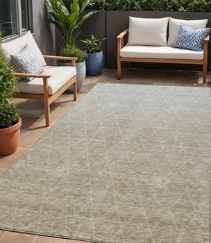 5' X 8' Taupe And Gray Geometric Washable Indoor Outdoor Area Rug