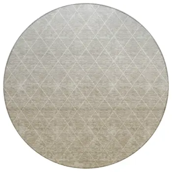 8' Taupe And Gray Round Geometric Washable Indoor Outdoor Area Rug