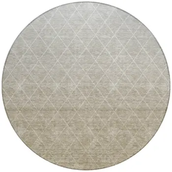 8' Taupe And Gray Round Geometric Washable Indoor Outdoor Area Rug