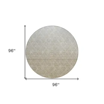 8' Taupe And Gray Round Geometric Washable Indoor Outdoor Area Rug