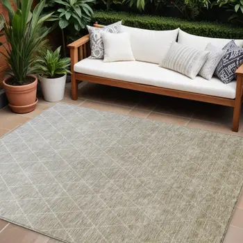 8' X 10' Taupe And Gray Geometric Washable Indoor Outdoor Area Rug