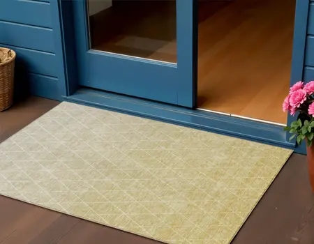 3' X 5' Wheat And Beige Geometric Washable Indoor Outdoor Area Rug