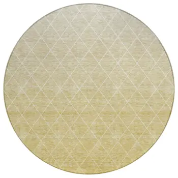 8' Wheat And Beige Round Geometric Washable Indoor Outdoor Area Rug