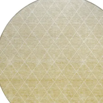 8' Wheat And Beige Round Geometric Washable Indoor Outdoor Area Rug