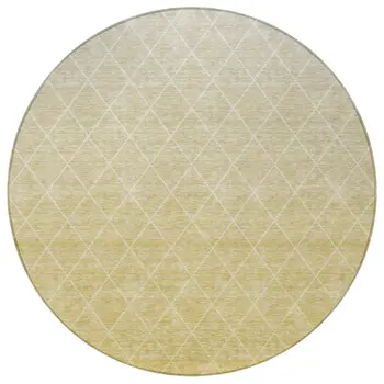8' Wheat And Beige Round Geometric Washable Indoor Outdoor Area Rug