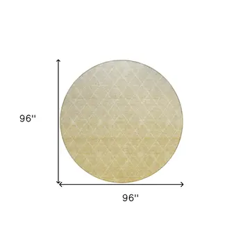 8' Wheat And Beige Round Geometric Washable Indoor Outdoor Area Rug