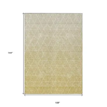 9' X 12' Wheat And Beige Geometric Washable Indoor Outdoor Area Rug