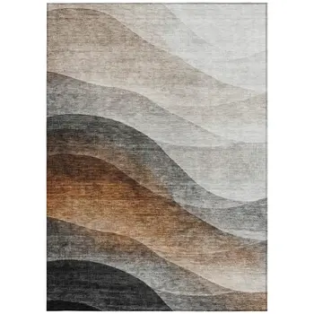 5' X 8' Khaki Black And Terra Cotta Abstract Washable Indoor Outdoor Area Rug