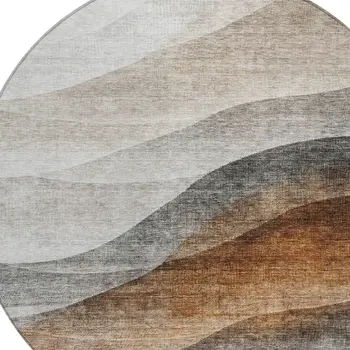 8' Khaki Black And Terra Cotta Round Abstract Washable Indoor Outdoor Area Rug