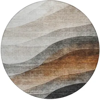 8' Khaki Black And Terra Cotta Round Abstract Washable Indoor Outdoor Area Rug