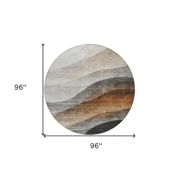8' Khaki Black And Terra Cotta Round Abstract Washable Indoor Outdoor Area Rug
