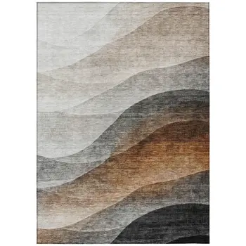8' X 10' Khaki Black And Terra Cotta Abstract Washable Indoor Outdoor Area Rug
