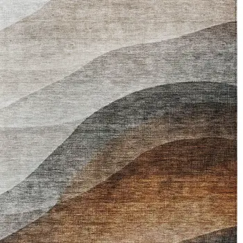 8' X 10' Khaki Black And Terra Cotta Abstract Washable Indoor Outdoor Area Rug