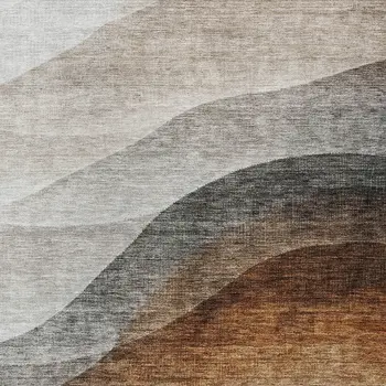 9' X 12' Khaki Black And Terra Cotta Abstract Washable Indoor Outdoor Area Rug