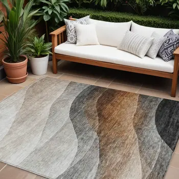 10' X 14' Khaki Black And Terra Cotta Abstract Washable Indoor Outdoor Area Rug
