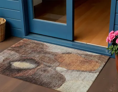 3' X 5' Coffee Copper And Beige Abstract Washable Indoor Outdoor Area Rug