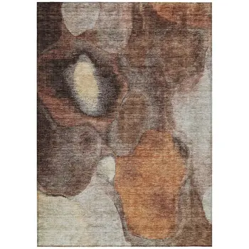 5' X 8' Coffee Copper And Beige Abstract Washable Indoor Outdoor Area Rug