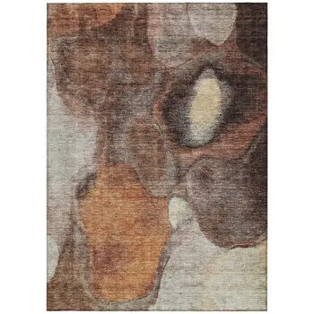 5' X 8' Coffee Copper And Beige Abstract Washable Indoor Outdoor Area Rug