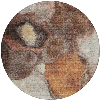 8' Coffee Copper And Beige Round Abstract Washable Indoor Outdoor Area Rug