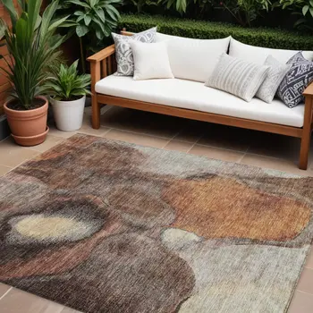 10' X 14' Coffee Copper And Beige Abstract Washable Indoor Outdoor Area Rug