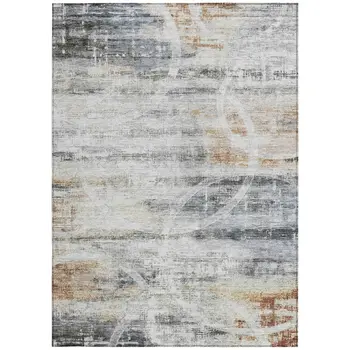 9' X 12' Silver Copper And Ivory Geometric Washable Indoor Outdoor Area Rug