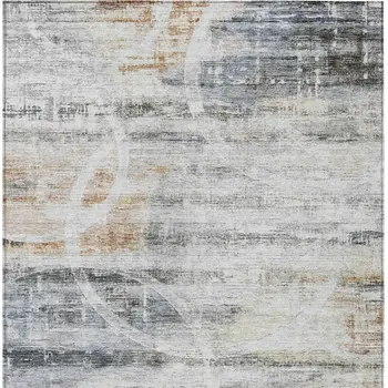 10' X 14' Silver Copper And Ivory Geometric Washable Indoor Outdoor Area Rug