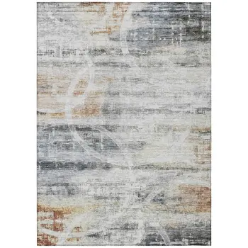 10' X 14' Silver Copper And Ivory Geometric Washable Indoor Outdoor Area Rug