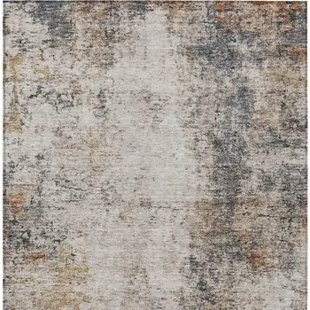 3' X 5' Ivory Blue And Copper Abstract Washable Indoor Outdoor Area Rug