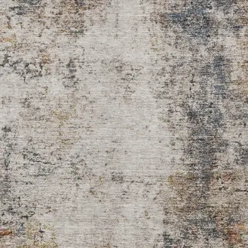 3' X 5' Ivory Blue And Copper Abstract Washable Indoor Outdoor Area Rug