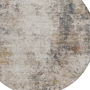 8' Ivory Blue And Copper Round Abstract Washable Indoor Outdoor Area Rug