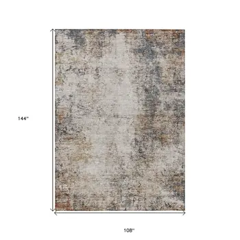 9' X 12' Ivory Blue And Copper Abstract Washable Indoor Outdoor Area Rug